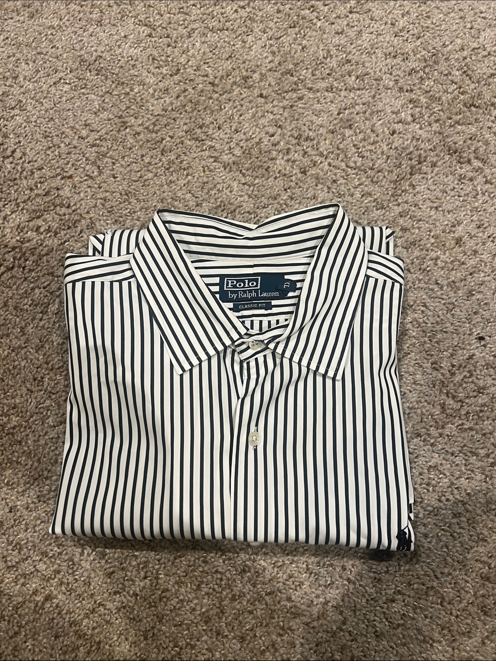 Polo by Ralph Lauren Men’s White & Black Vertical Stripe Dress Shirt